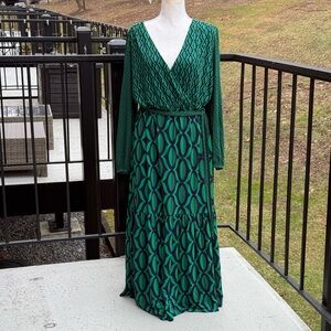 BODEN Jersey Maxi Wrap Dress Veridian Green, Geo Valley Size 16-18